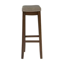 Kirkland's Home Walnut Wood Bar Stool With Cushion- Bar Stools & Counter Height Stools
