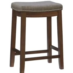 Kirkland's Home Walnut Wood Counter Stool With Cushion- Bar Stools & Counter Height Stools