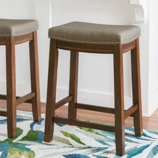 Kirkland's Home Walnut Wood Counter Stool With Cushion- Bar Stools & Counter Height Stools