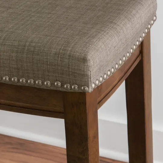 Kirkland's Home Walnut Wood Counter Stool With Cushion- Bar Stools & Counter Height Stools