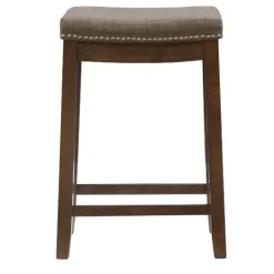 Kirkland's Home Walnut Wood Counter Stool With Cushion- Bar Stools & Counter Height Stools