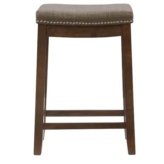 Kirkland's Home Walnut Wood Counter Stool With Cushion- Bar Stools & Counter Height Stools