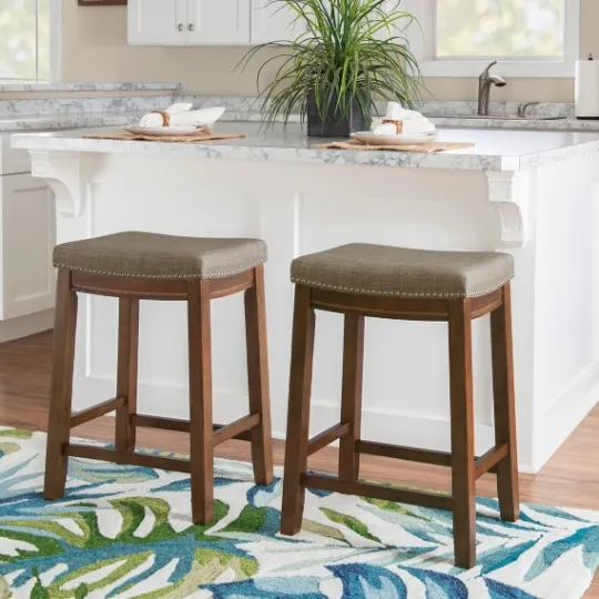 Kirkland's Home Walnut Wood Counter Stool With Cushion- Bar Stools & Counter Height Stools