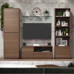 Kirkland's Home Walnut Wood 2-Door Modern Bookshelf- Bookshelves