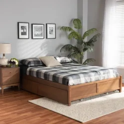 Kirkland's Home Walnut Wood 4-Drawer King Platform Bed- Beds & Headboards