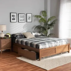 Kirkland's Home Walnut Wood 4-Drawer King Platform Bed- Beds & Headboards