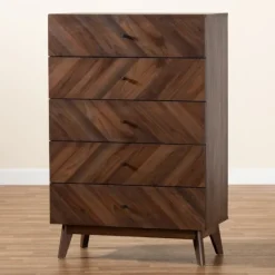 Kirkland's Home Walnut Wood Grain 5-Drawer Chest- Cabinets & Sideboards
