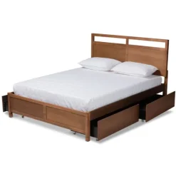 Kirkland's Home Walnut Wood Headboard 4-Drawer Full Platform Bed- Beds & Headboards