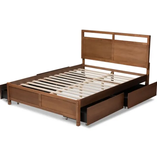 Kirkland's Home Walnut Wood Headboard 4-Drawer Full Platform Bed- Beds & Headboards