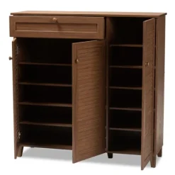 Kirkland's Home Walnut Wood 11-Shelf Paneled Shoe Cabinet- Entryway Furniture