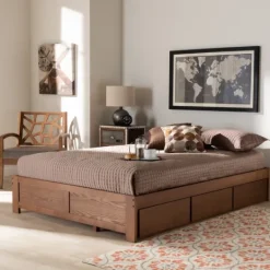 Kirkland's Home Walnut Wooden 3-Drawer Platform Bed- Beds & Headboards