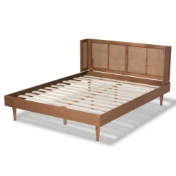 Kirkland's Home Walnut Wrap Around Rattan Queen Bed Frame- Beds & Headboards