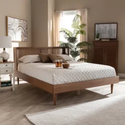 Kirkland's Home Walnut Wrap Around Rattan Queen Bed Frame- Beds & Headboards
