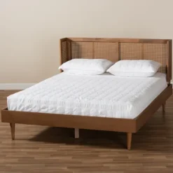 Kirkland's Home Walnut Wrap Around Rattan Queen Bed Frame- Beds & Headboards