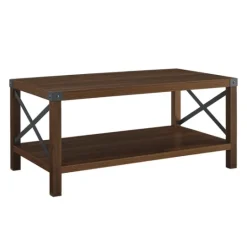 Kirkland's Home Walnut X-Frame Rustic Wood Coffee Table- Coffee Tables