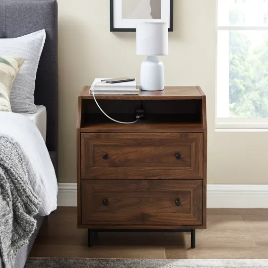 Kirkland's Home Warm Brown Curved Top Nightstand Table- Nightstands