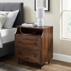 Kirkland's Home Warm Brown Curved Top Nightstand Table- Nightstands