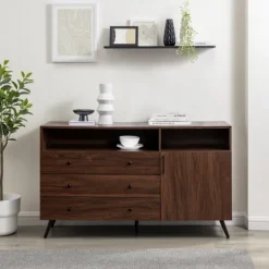 Kirkland's Home Warm Brown Lizzy Mid-Century Modern Sideboard- Cabinets & Sideboards