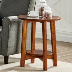 Kirkland's Home Warm Chestnut Wood Round Accent Table- Accent & End Tables