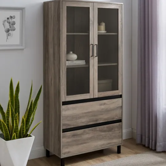 Kirkland's Home Wash Glass Door Storage Hutch- Cabinets & Sideboards