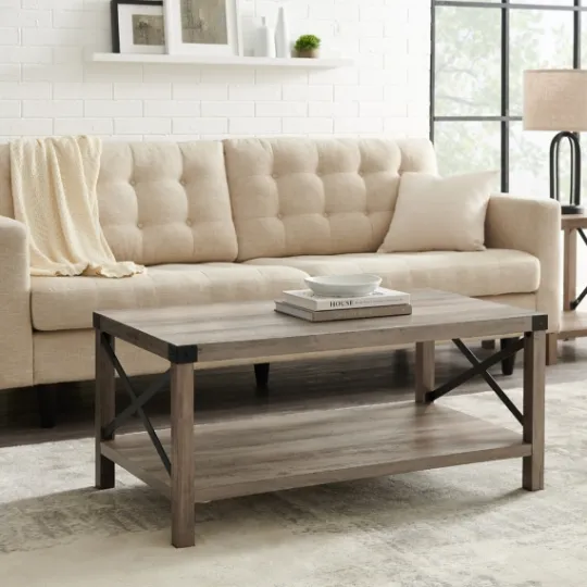 Kirkland's Home Wash Industrial X-Frame Coffee Table- Coffee Tables