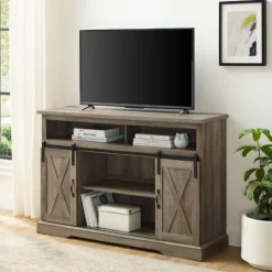 Kirkland's Home Wash Sliding Barn Door Highboy Tv Stand- Tv Stands & Media Consoles