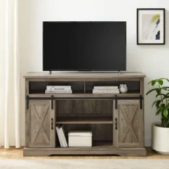 Kirkland's Home Wash Sliding Barn Door Highboy Tv Stand- Tv Stands & Media Consoles
