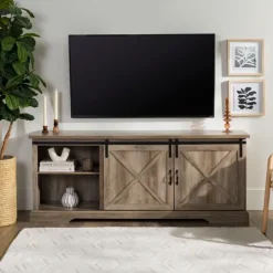 Kirkland's Home Wash Sliding Barn Door Tv Stand- Tv Stands & Media Consoles