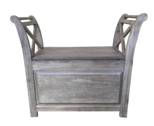 Kirkland's Home Washed Acacia Wood Storage Bench With Arms- Benches & Ottomans