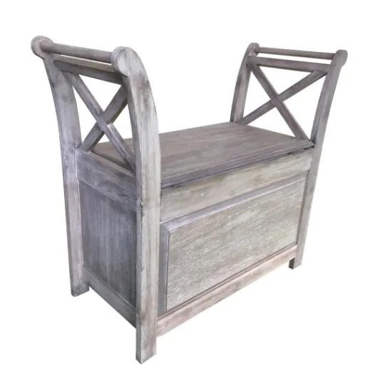 Kirkland's Home Washed Acacia Wood Storage Bench With Arms- Benches & Ottomans