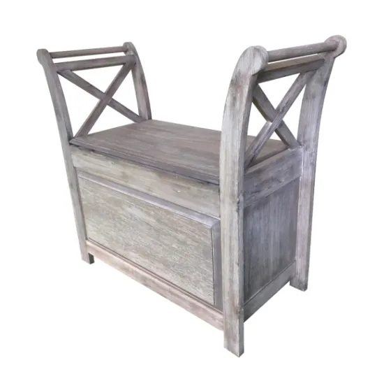 Kirkland's Home Washed Acacia Wood Storage Bench With Arms- Benches & Ottomans