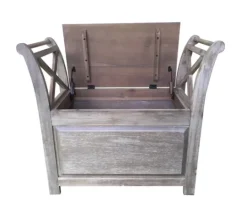 Kirkland's Home Washed Acacia Wood Storage Bench With Arms- Benches & Ottomans