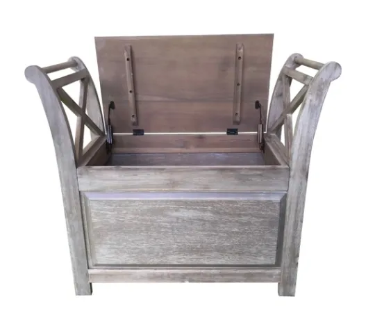 Kirkland's Home Washed Acacia Wood Storage Bench With Arms- Benches & Ottomans
