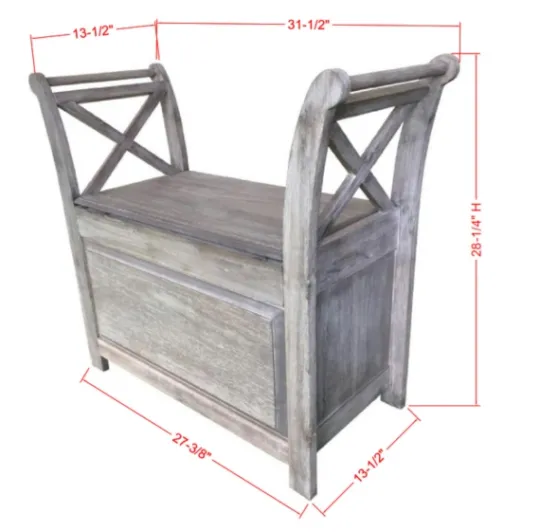 Kirkland's Home Washed Acacia Wood Storage Bench With Arms- Benches & Ottomans