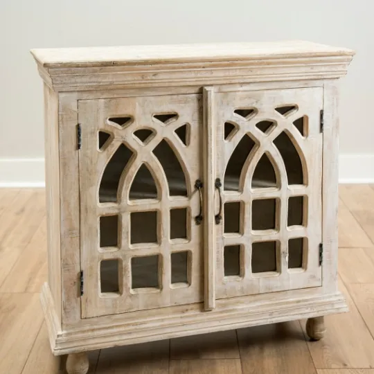 Kirkland's Home Washed Arched Wooden Cabinet- Cabinets & Sideboards