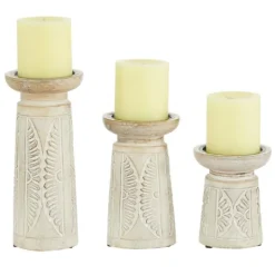 Kirkland's Home Washed Carved Wood Candle Holders, Set Of 3- Candle Holders