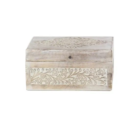 Kirkland's Home Washed Floral Carved Wood Boxes, Set Of 3- Baskets & Boxes