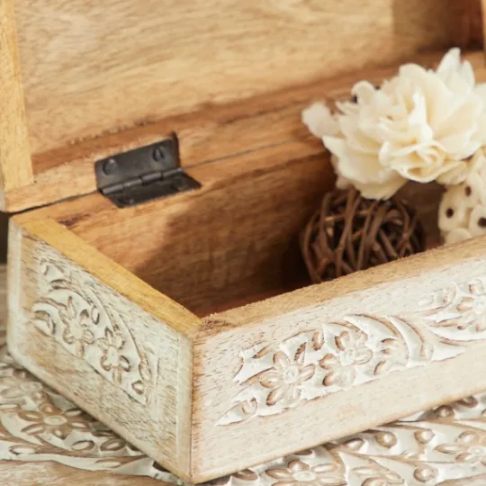 Kirkland's Home Washed Floral Carved Wood Boxes, Set Of 3- Baskets & Boxes