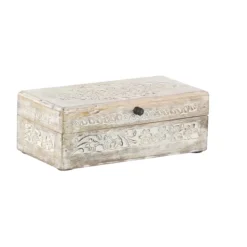 Kirkland's Home Washed Floral Carved Wood Boxes, Set Of 3- Baskets & Boxes