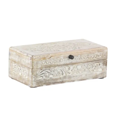 Kirkland's Home Washed Floral Carved Wood Boxes, Set Of 3- Baskets & Boxes