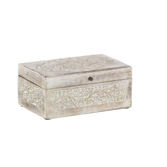 Kirkland's Home Washed Floral Carved Wood Boxes, Set Of 3- Baskets & Boxes