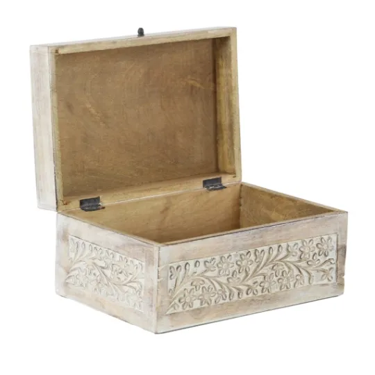 Kirkland's Home Washed Floral Carved Wood Boxes, Set Of 3- Baskets & Boxes