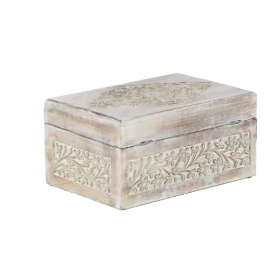 Kirkland's Home Washed Floral Carved Wood Boxes, Set Of 3- Baskets & Boxes