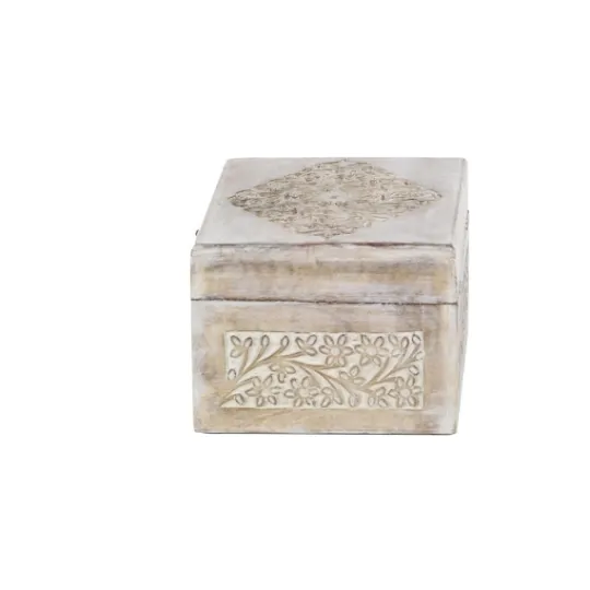 Kirkland's Home Washed Floral Carved Wood Boxes, Set Of 3- Baskets & Boxes