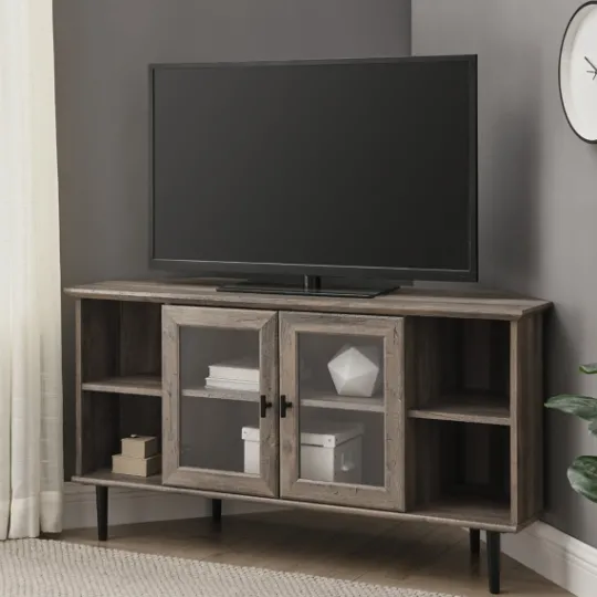 Kirkland's Home Washed Glass Door Corner Tv Stand- Tv Stands & Media Consoles
