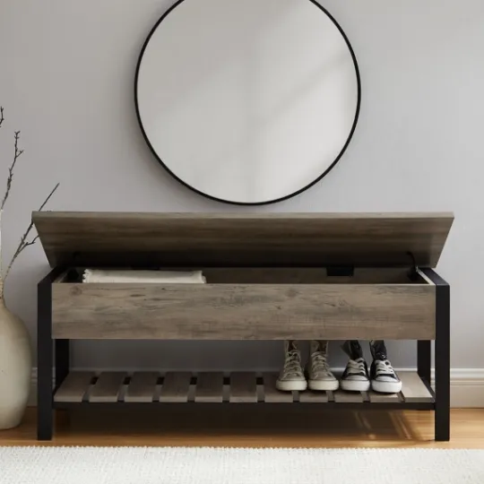 Kirkland's Home Washed Lift-Top Storage Bench- Entryway Furniture
