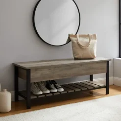 Kirkland's Home Washed Lift-Top Storage Bench- Entryway Furniture