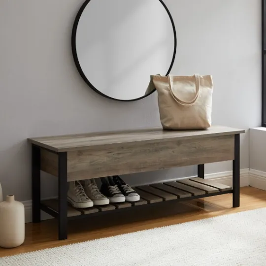 Kirkland's Home Washed Lift-Top Storage Bench- Entryway Furniture