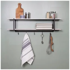 Kirkland's Home Washed Two Tier Metal And Wood Wall Shelf- Shelves