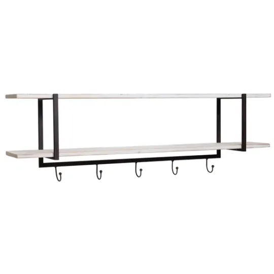 Kirkland's Home Washed Two Tier Metal And Wood Wall Shelf- Shelves